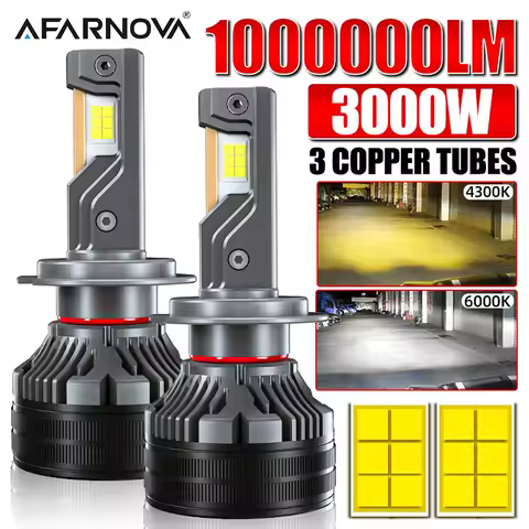 2PC 4300K H7 H4 LED Car Headlight CANBUS Bulb H8 H9 H11 HB3 9005 HB4 9006 6000K Turbo Fan Fog Lamp 3 Copper Tube Lights for Auto