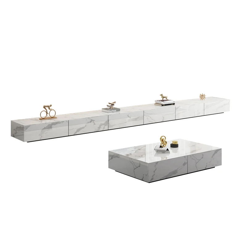 Light Luxury Rock Plate TV Cabinet, Tea Table Combination, Small Unit Italian Style Living Room, Modern and Simple, Network