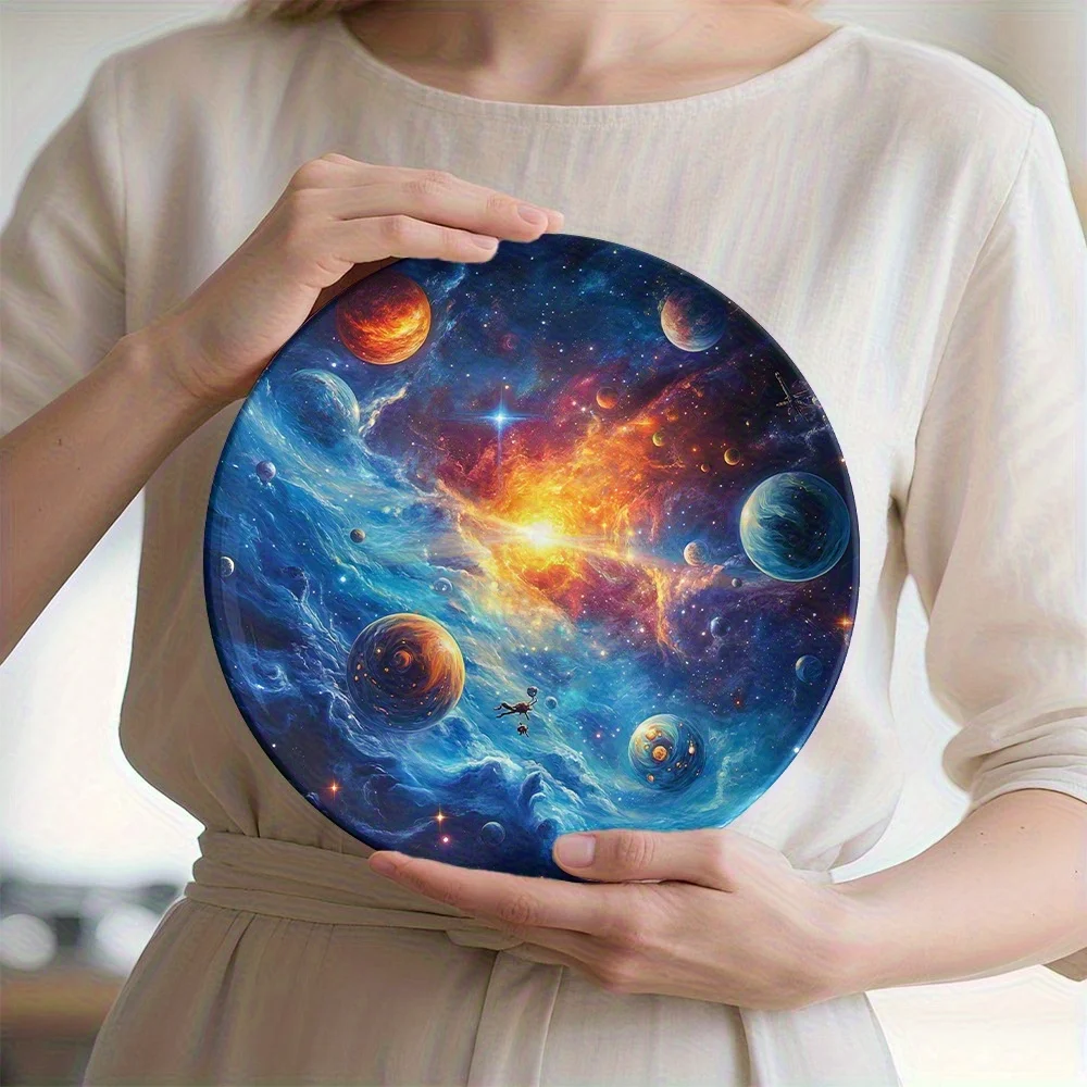 1pc Solar System Planets Decorative Plate - Celestial Wall & Table Art with Solar & planetary phases, Round Space-Themed Plate