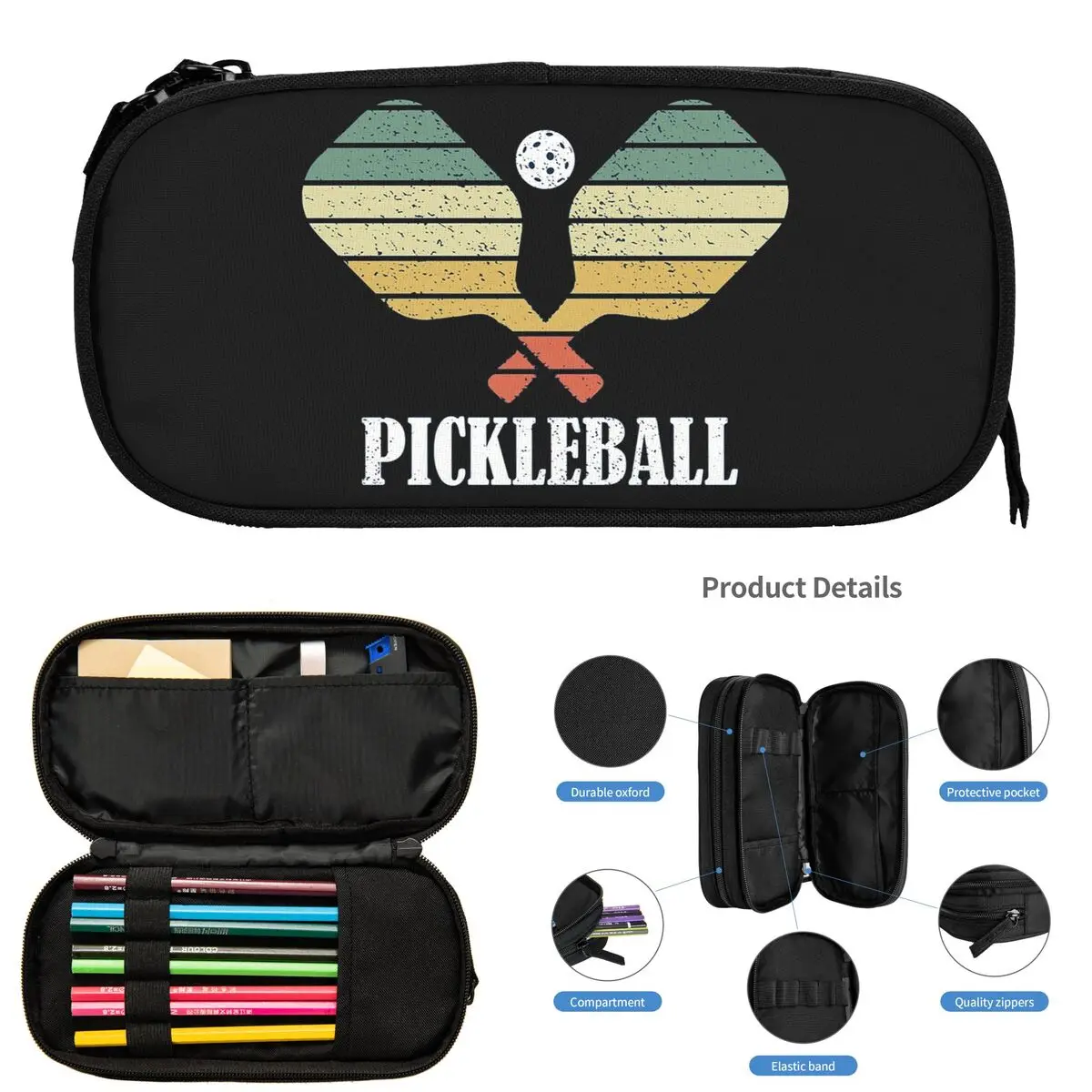 

Винтажные рваные пеналы Pickleball в стиле ретро для студентов, подарки, коробка для ручек, сумка-карандаш, большая сумка для хранения, пенал для хранения