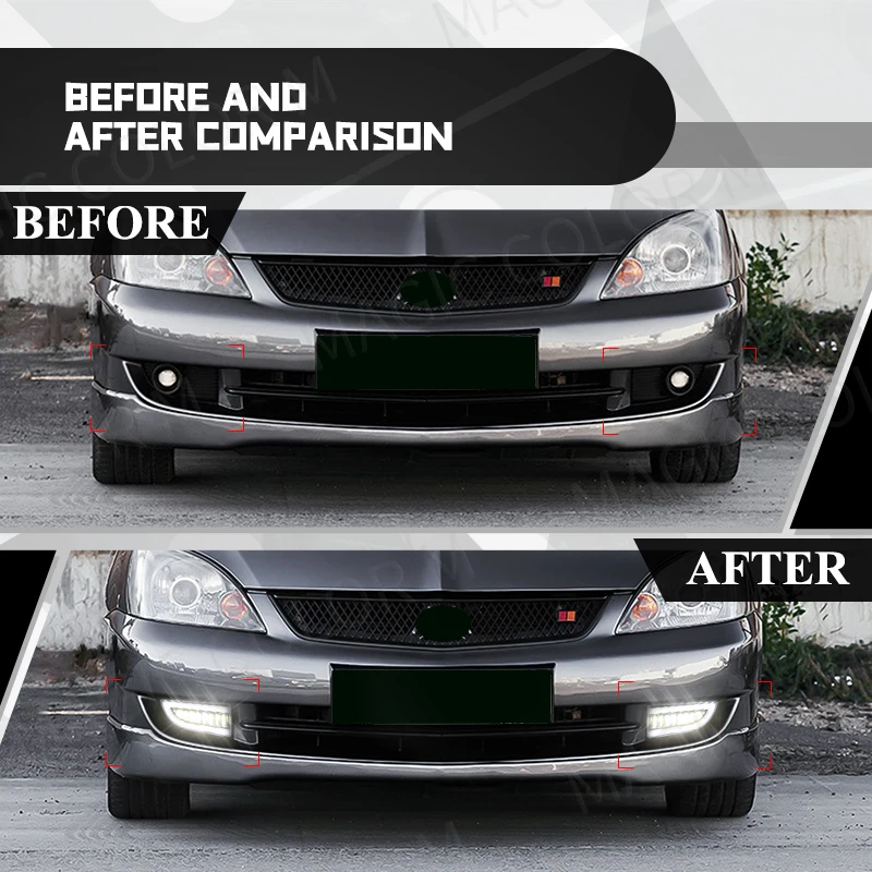 LED DRL Headlight for Mitsubishi Lancer 2004 2005 2006 Daytime Running Light White Yellow Turn Signal Front Bumper Fog Lamp 12V