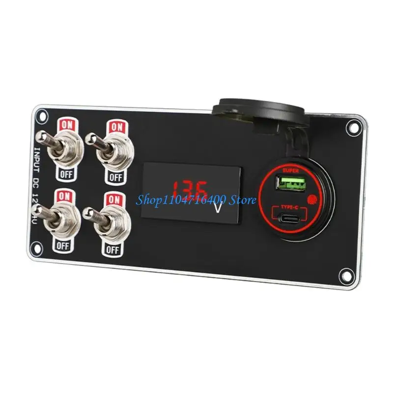 

y1gd Waterproof Marine Phone Charging With 4 Toggle Switches Voltmeter For Auto Boat