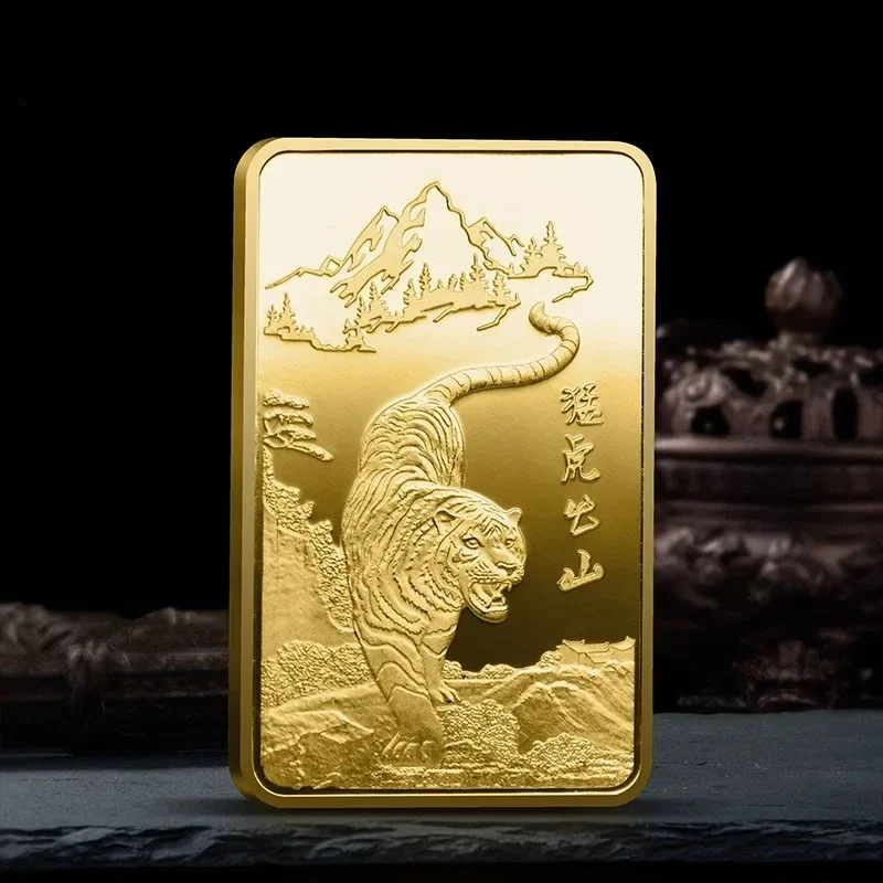 

2022 Year Tiger Symbol Plated Gold Bar Collectible Coins Lucky Mascot Souvenirs for Home Decor