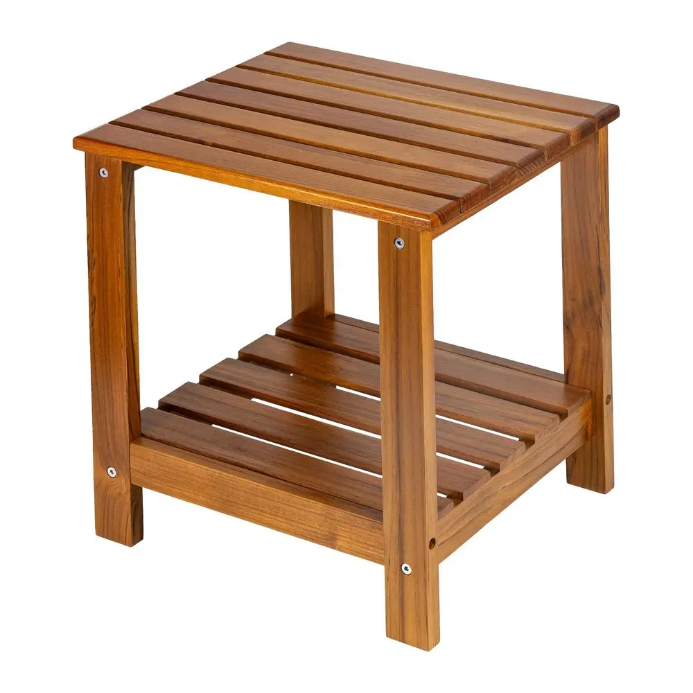 

Teak Side Table Outdoor, Patio End Table Double Layer, Wooden Coffee Accent Tables for Backyard, Garden, Bed, Living Room, Couc