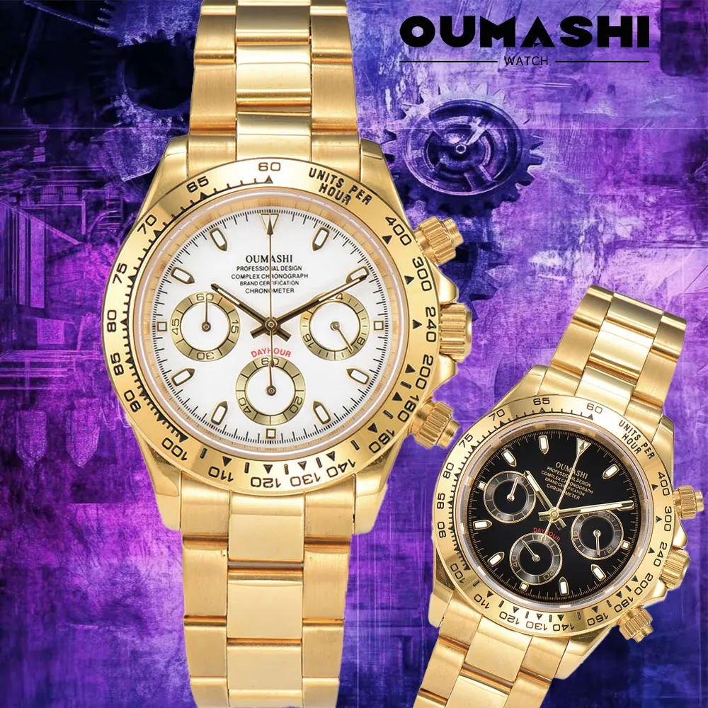 

Gold custom men's watch VK63 movement chronograph sapphire glass stainless steel strap luxury business men's waterproof watch