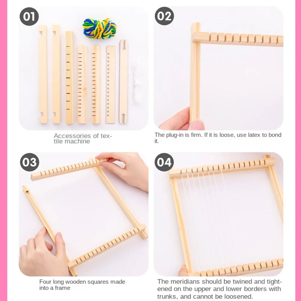 Creative DIY Weaving Loom Mini Handmade Yarn Weaving Loom Frame Kit Knitting Machine Woven Set Wooden Spinning Wheel Kids
