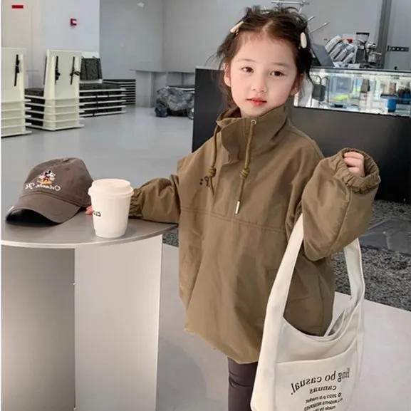 Girls' Coat Letter High Neck Windproof Jacket Top 2025 Spring and Autumn New Style Girl's Standing Collar Top view 3