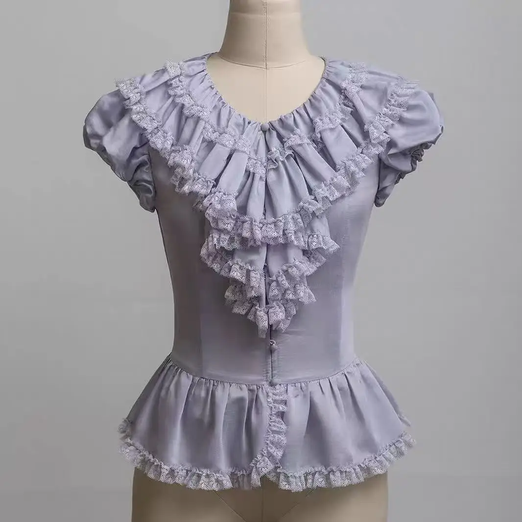 

Lolita Holiday Official Wear Heavy Industry Multi-layer Lace Lotus Leaf Collar Shirt Lolita Court Wear Shirt Top