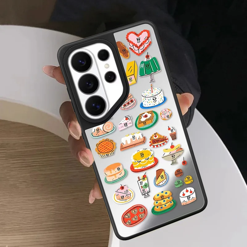 Creative Dessert Cuisine Mirror Surface Magnetic Phone Cover for Samsung Galaxy S23 S24 S25 S26 Ultra S26+ Plus Case