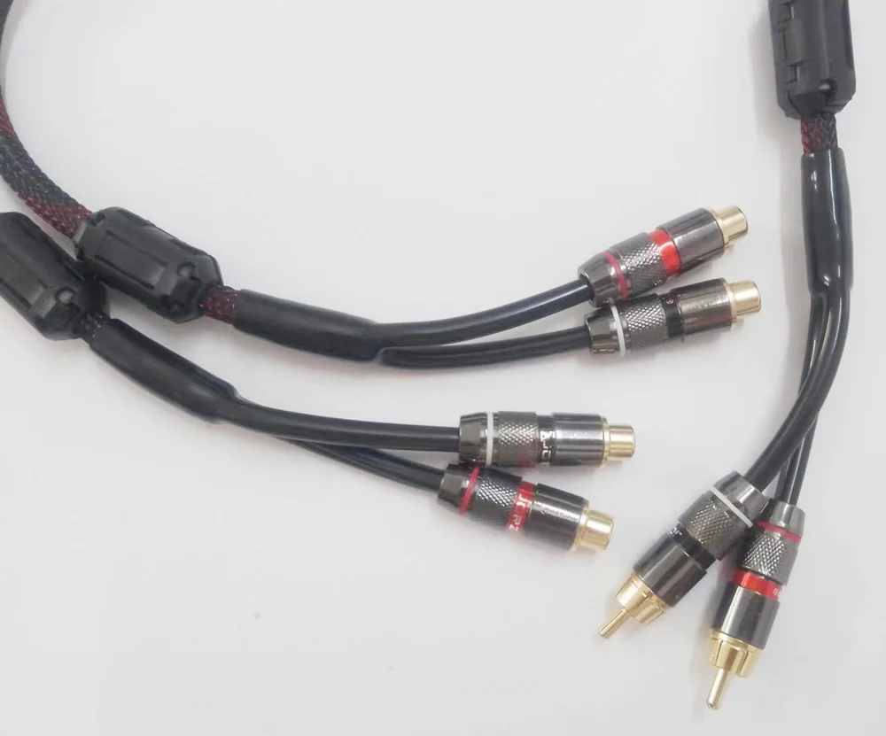 HIFI Cable Dual RCA 2 Male To 4 Female Splitter For Two Sets Of Speakers Independent Shielded Gold Plated Connector