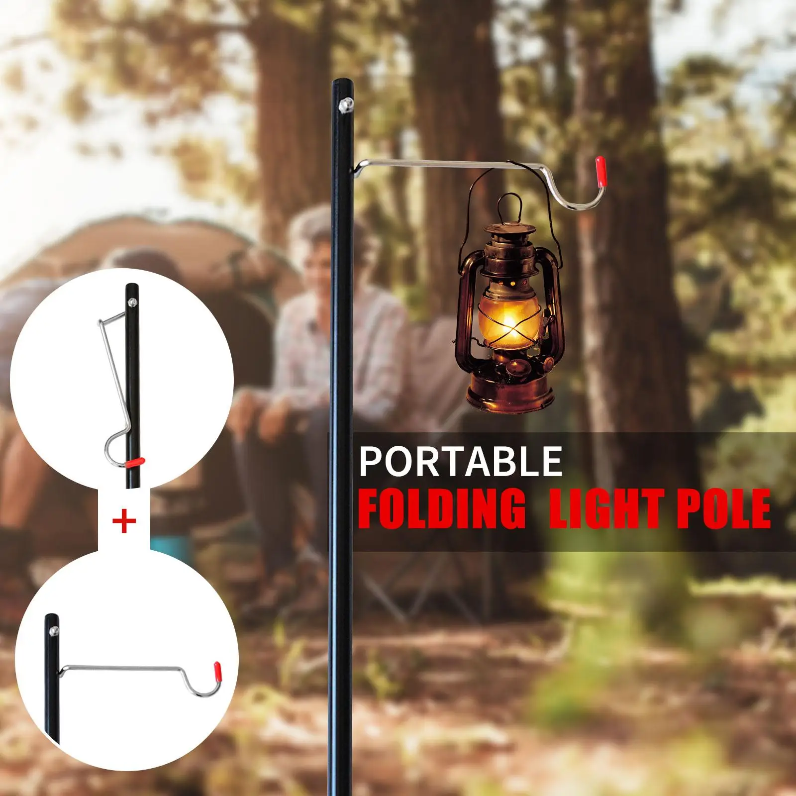 Outdoor Lantern Post Pole Metal Hanging Lamp Stand Hook Camping Tent Light Holder for Fishing Desktop Fixing Mount