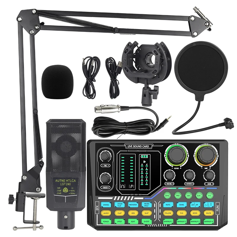 Likheung All-In-One Podcast Equipment Bundle with BM800 Condenser Microphone,Audio Interface Live Sound P16Card