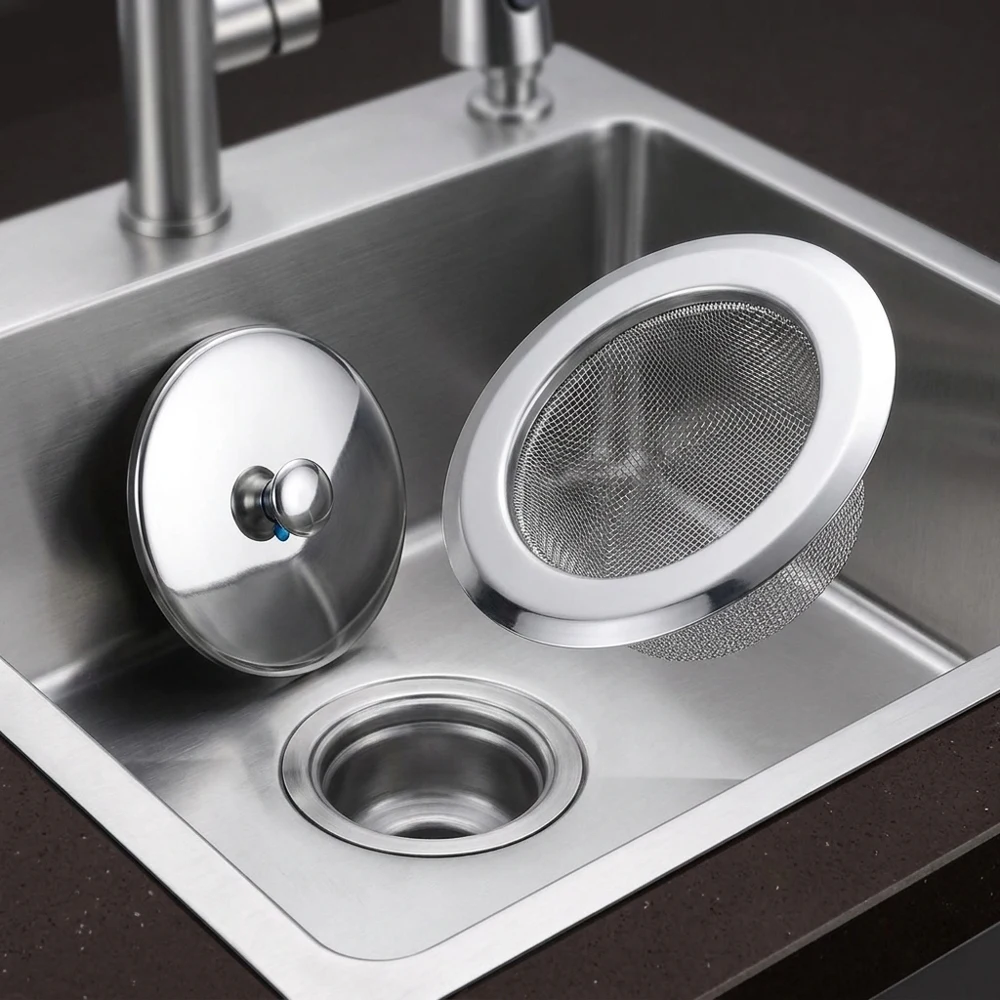 

2-Pack Stainless Steel Sink Strainers 11.3cm Anti-Clog Food Residue Filters Rust-Proof Durable Mesh Drain Stoppers for Kitchen B