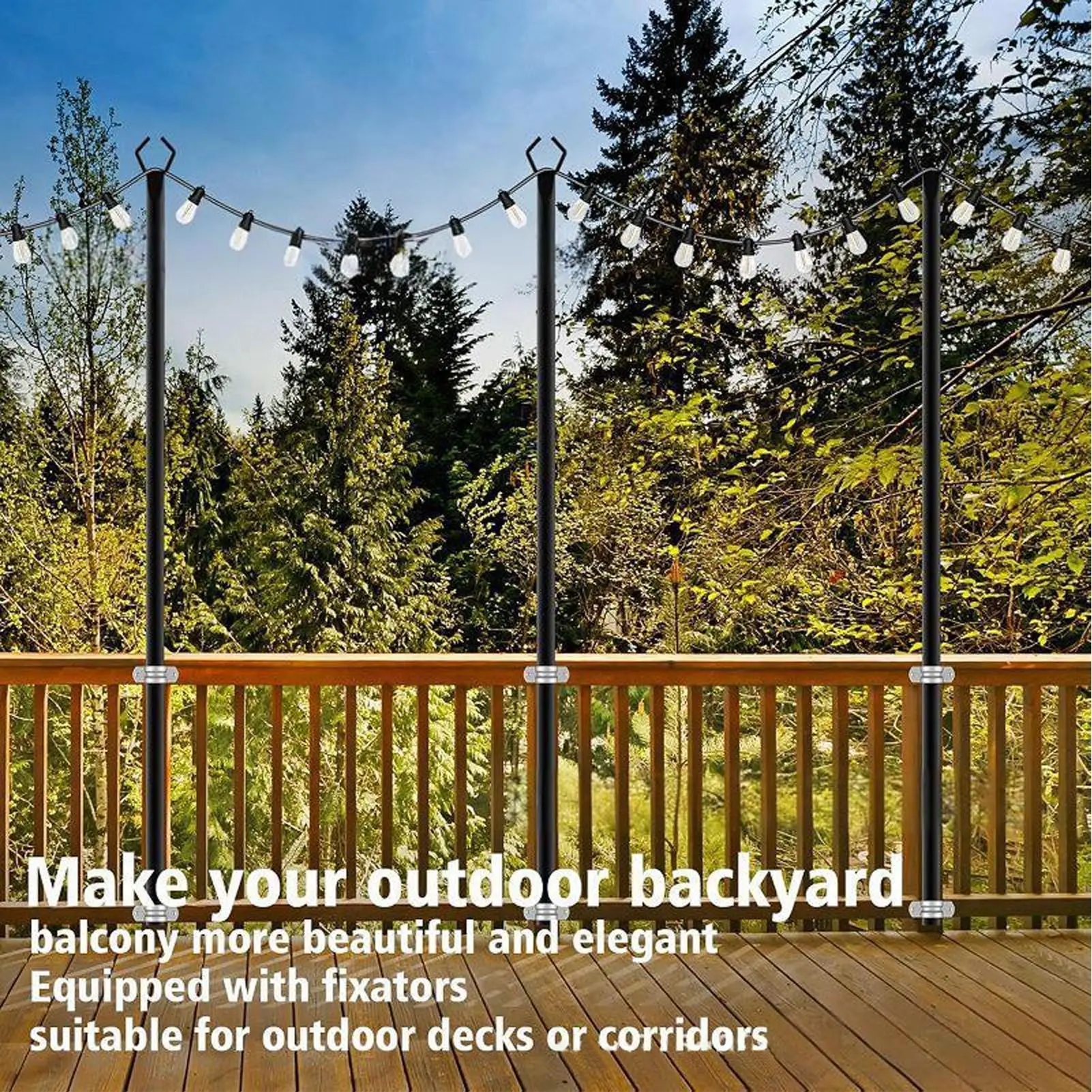 String Light Pole String Support Rod For Garden Heavy Duty Outdoor Light Support Poles For Lawn Deck Garden Terrace Driveway