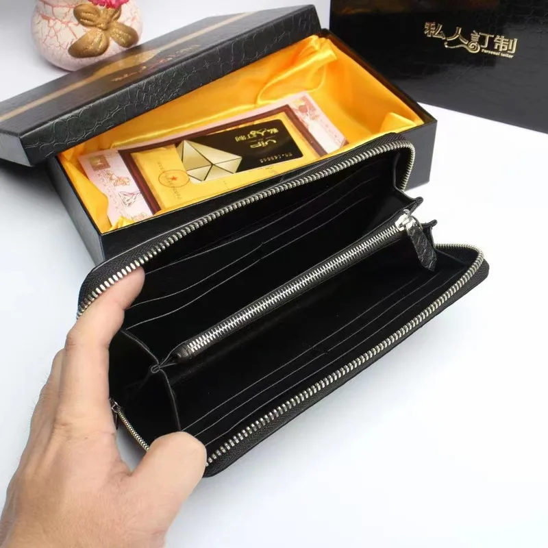 New Thai Style  Men's Long Bag Real Leather Leather Handheld Bag Business Crocodile Skull Zipper Wallet Female Purse Men Wallets
