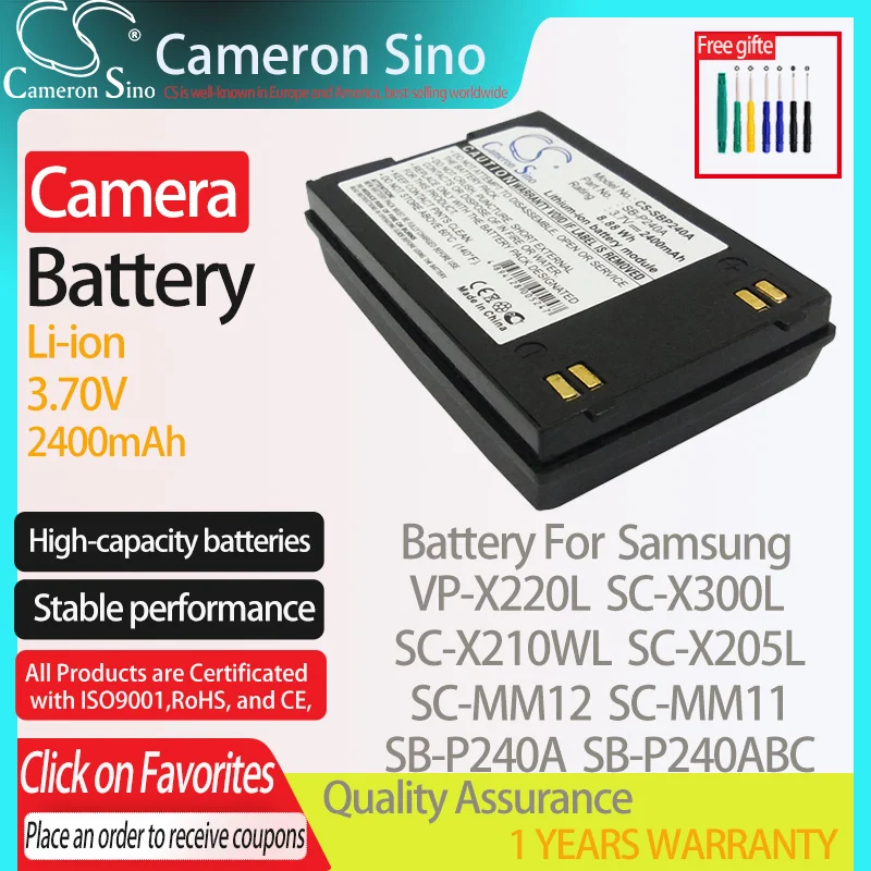 CameronSino Battery for Samsung VP-X220L SC-X300L SC-X210WL SC-X205L SC-MM12 fits Samsung SB-180ASL Digital camera Batteries