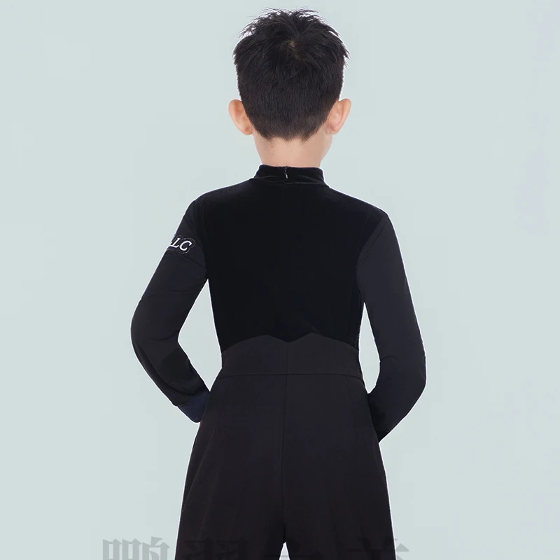 ملابس علوية للرقص اللاتيني لعام 2025 للأولاد برقبة عالية وأكمام طويلة فستان سامبا تشاتشا تانجو ملابس أداء لاتينية للأطفال DQS21167