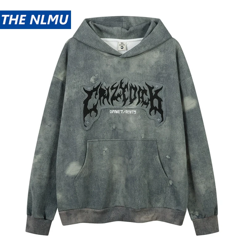 Hip Hop Retro Washed Hoodies Men Oversized Grunge Distressed Hooded Sweatshirt Streetwear Harajuku Pullover Unisex Clothing