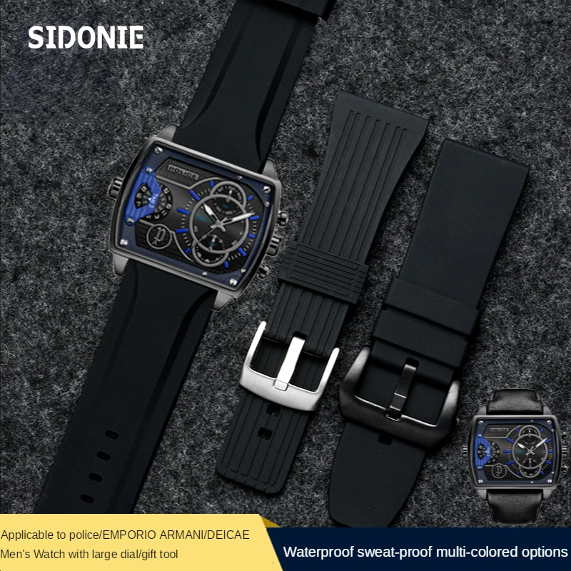 Large Size Silicone Watchband for Police DIESEL 7370 Seven Fridays Soft Waterproof Watch Band Male 26 28 30mm Watch Strap