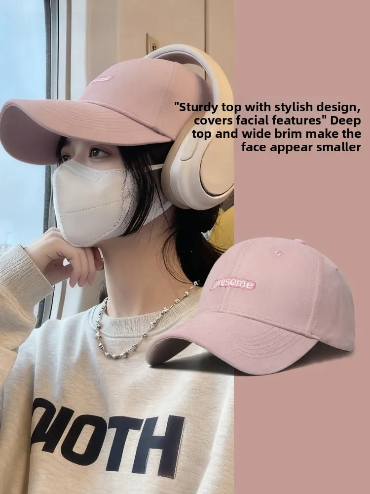 monstar-women's-hard-top-baseball-cap-wide-brim-fashionable-pink-face-slimming-adjustable-round-dome-all-seasons-universal-hat