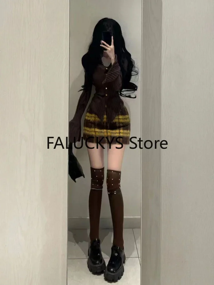 2023 Winter Vintage 2 Piece Set Office Lady Casual Outwaer Mini Skirt + Women Evening Party Slim Sexy Y2k Blouse Korean Fashion