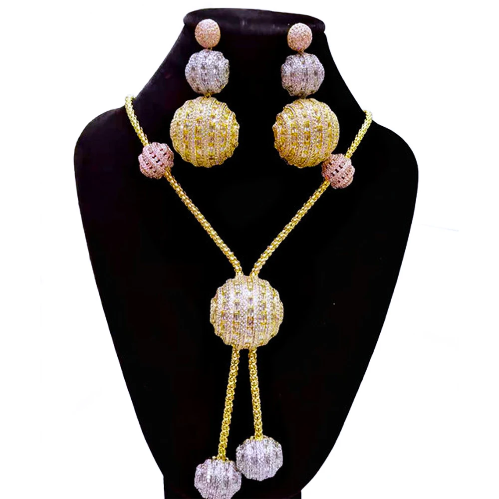 

Missvikki High Quality Big Ball Pendant Necklace Earrings Jewelry Set For Women Wedding Party Full Zircon Bridal jewelry Set