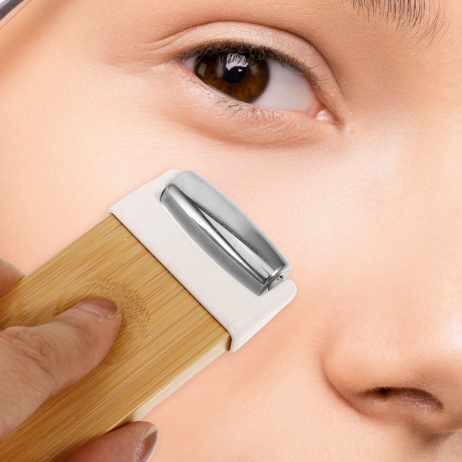 

Jade Face Roller 46x13x90mm Stainless Wood Tools for Facial Head Skin Care Relaxation Gua Salon Eye