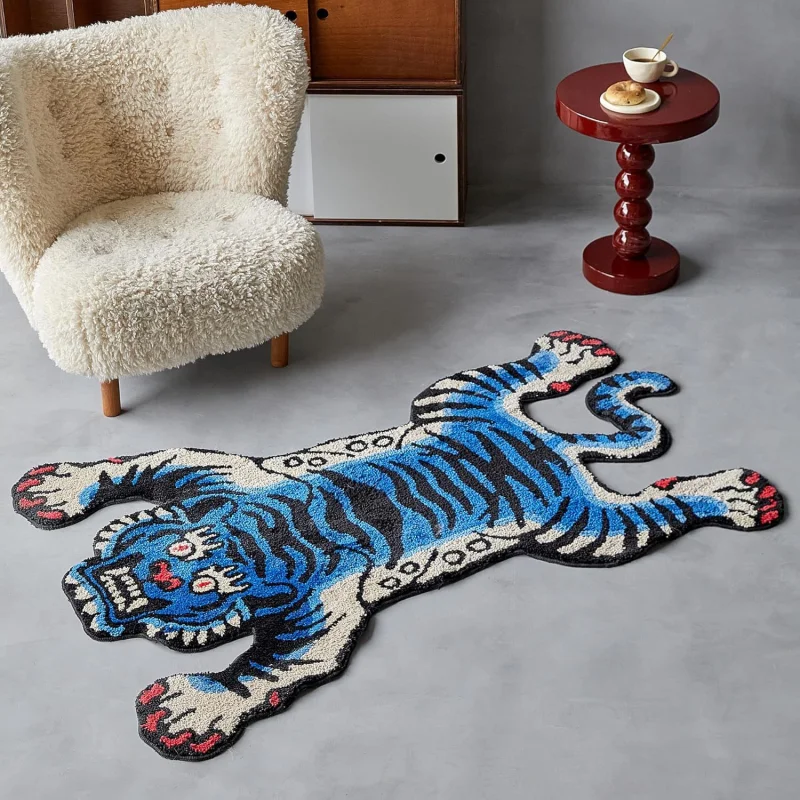 VIKAMA Vintage Tiger Shape Rug Animal Skin Print Non Slip Floor Mat Retro Style Bedroom Living Room Decor Carpet view 4