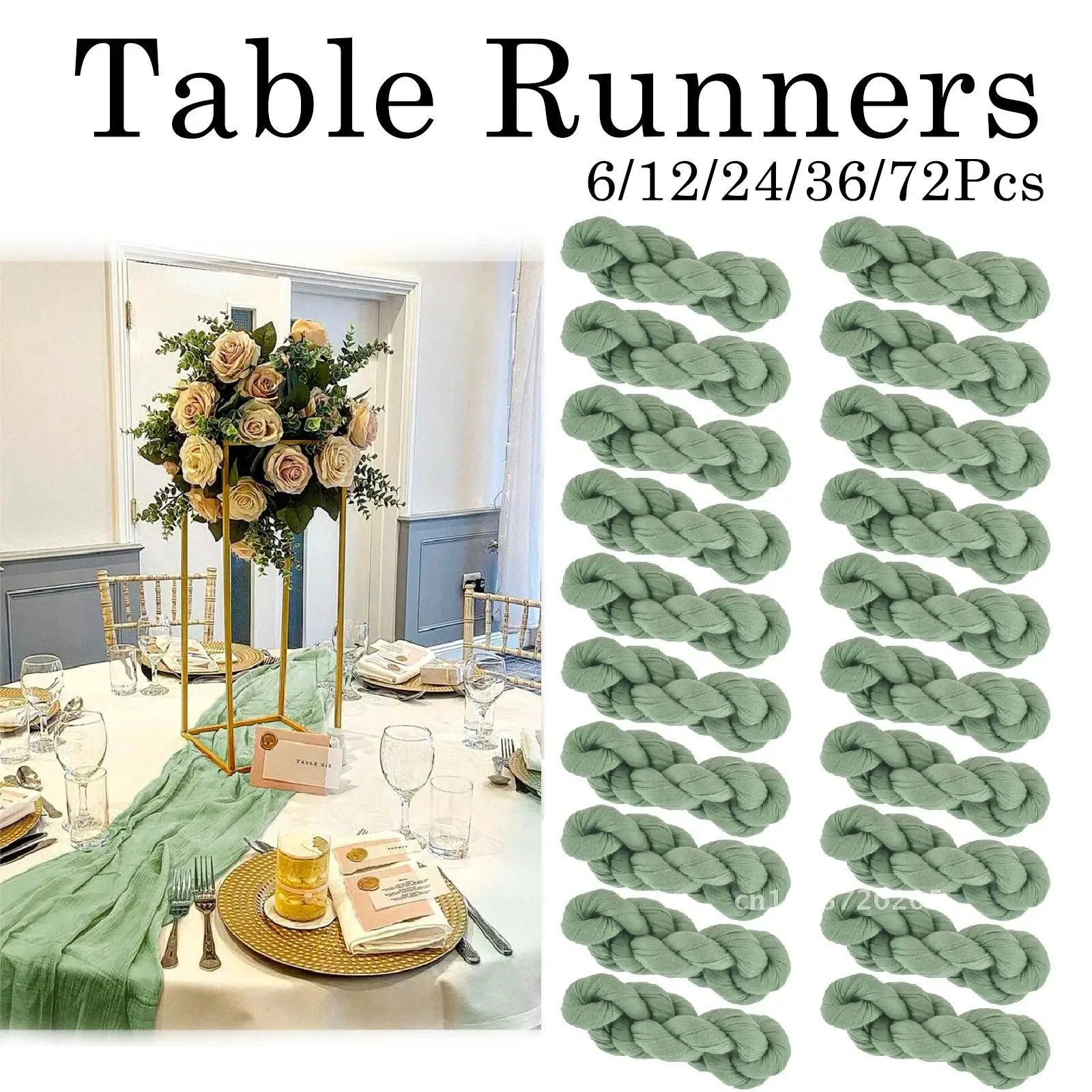 6-72Pcs Sage Green Cheesecloth Table Runners Boho Gauze Table Runner Wedding Bridal Baby Shower Dinning Table Decor Party