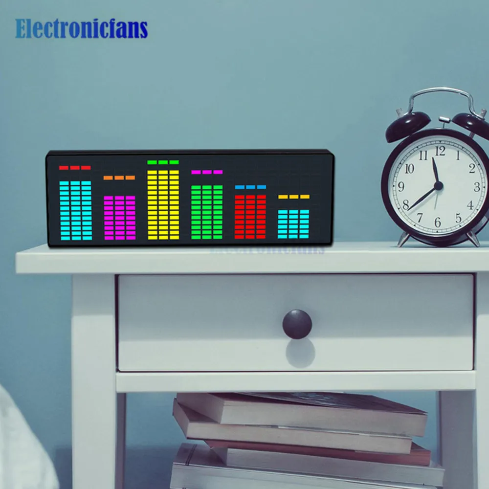 Led Music Spectrum Display RGB Colorful 1624 Segment Rhythm Light Level Voice Sensor Clock 384 LEDs 7 Color Display