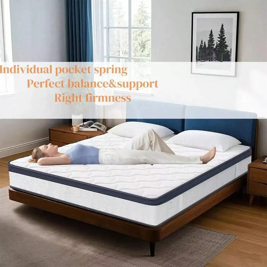 12 In Hybrid Innerspring Memory Foam Mattress Queen Size For Pressure Relief Supportive Bottom, Soft Fabric Surface CertiPUR-US