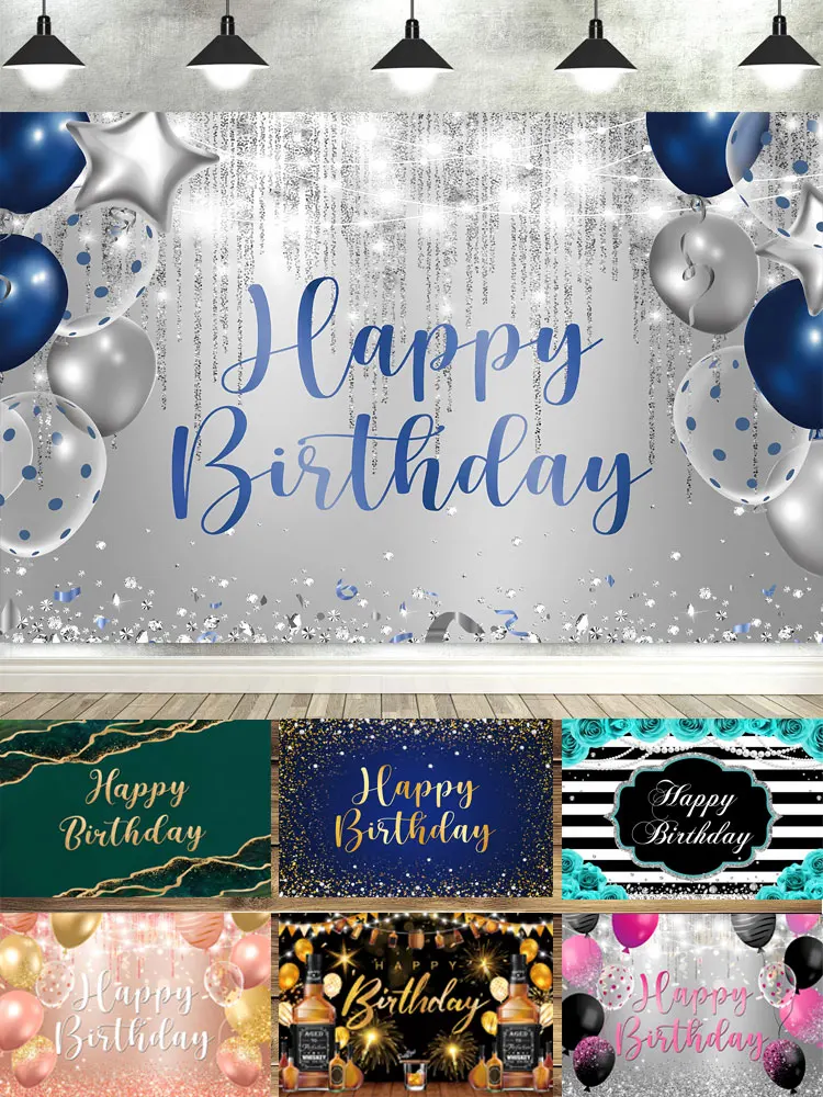 

Happy Birthday Backdrop Party Decorations Sparkle Balloon Photography Background Wedding Decor Banner Studio Photo