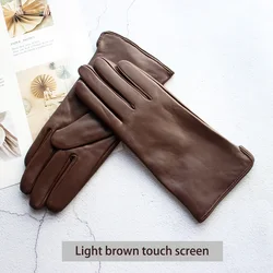 Women's Sheepskin Gloves Fashion Color Leather Simple Style Wool Lining Spring and Autumn Warmth Finger Gloves