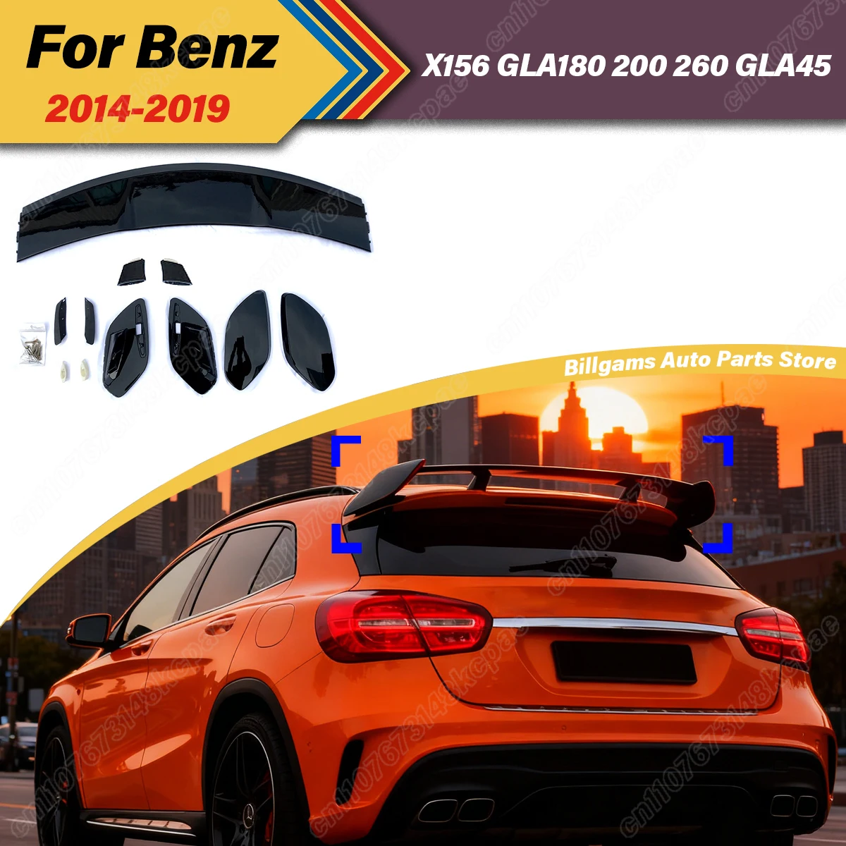 

For Mercedes-Benz GLA Class X156 GLA180 200 260 GLA45 AMG2014 2015 2016 2017 2018 2019 Car Rear Fixed Wing Decoration Body Kit