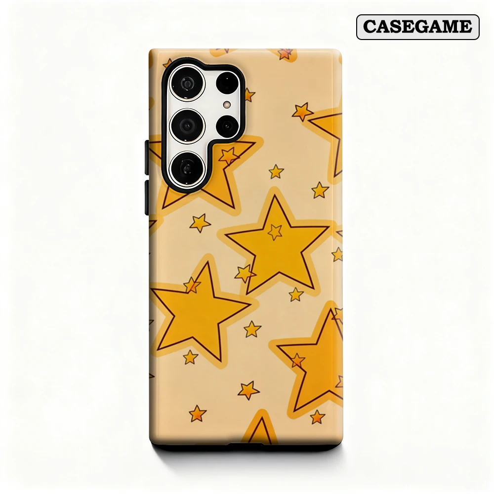 Casegame Phone Case for Samsung Galaxy S25 S26 Ultra S24 S23 Ultra Plus Shockproof Double Layer Beige Star Print Cover