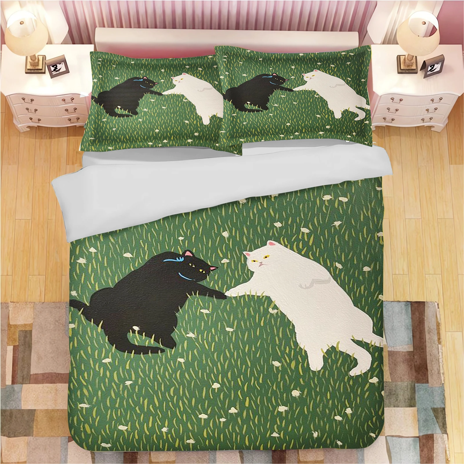 

Cartoon Cat Duvet Cover Printed Set Co-Branded Peripheral Mattress Bedding 3 Pieces Bedroom Children