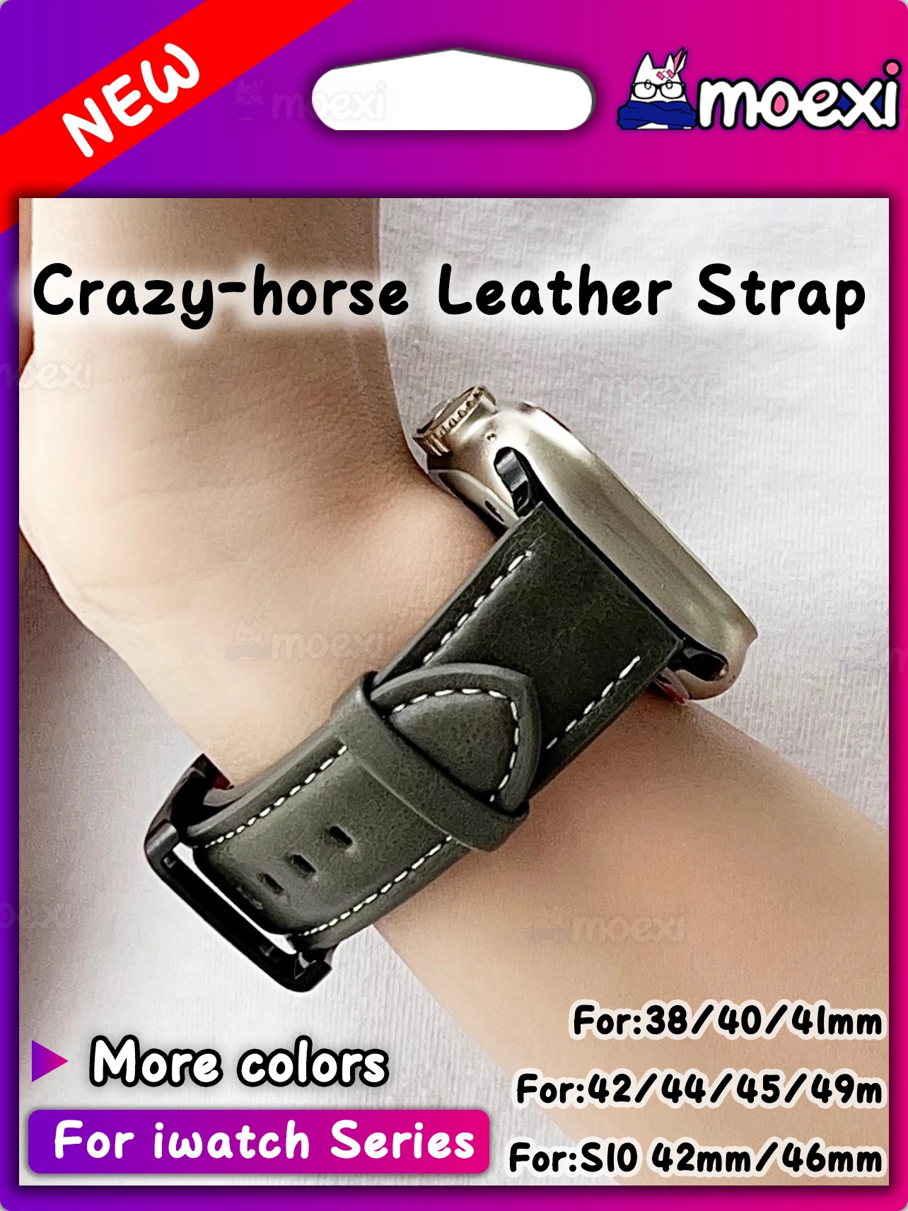 Crazy-horse Leather Strap For Apple Watch Ultra 2 band 49mm 45mm 46mm 44mm 42mm 38mm 41mm 40mm iWatch Series 10 9 8 7 6 SE 5 4 3