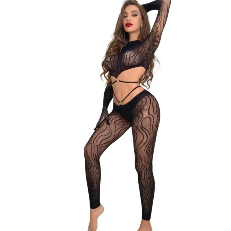 

77HE Trendy Lace Paneled Bodysuit for Women Versatile and Comfortable Nylon Bodycon