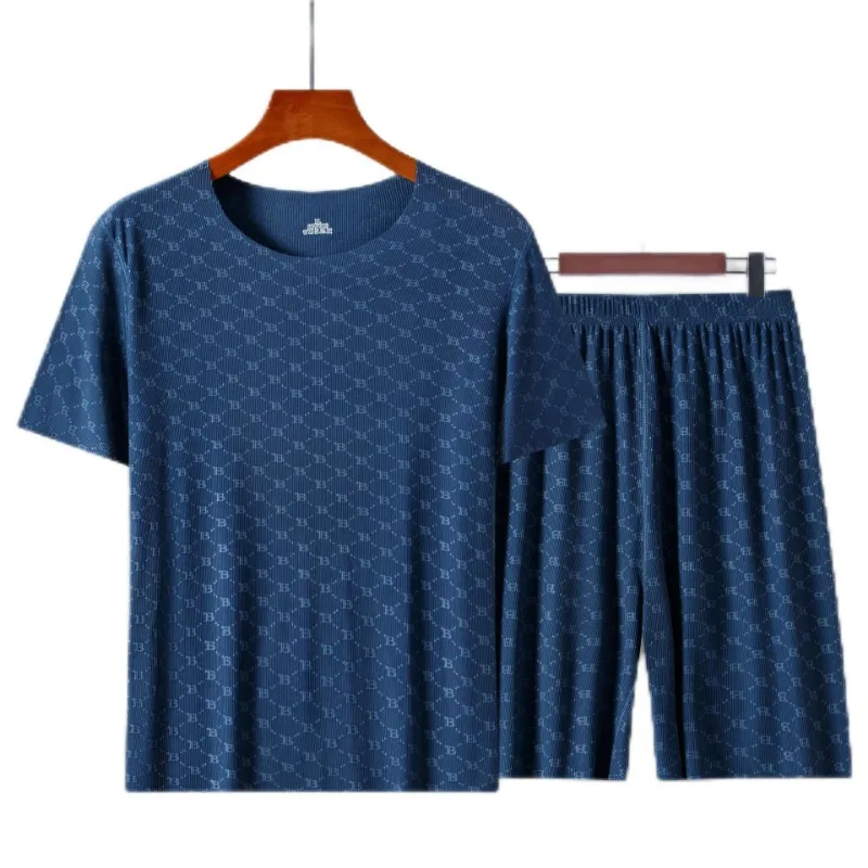 

Quick Dry Mens Pajama Set Short Sleeve T Shirt and Shorts Loungewear Sleepwear for Home Daily Wear