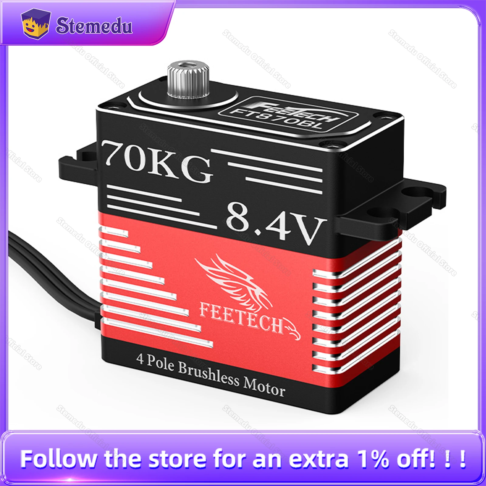 Feetech 7.4V 70kg Digital 180 Degree 0.142s All-aluminum Titanium Gear Dual-pole Brushless Programmable Servo for Robot RC Cars