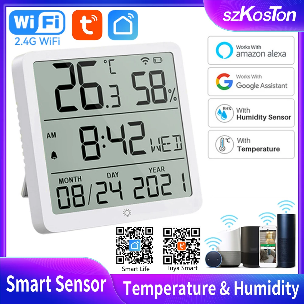 

Tuya Smart Home WiFi Temperature Humidity Sensor 24 Hour Display Indoor Thermometer Sensors Works with Alexa Google Smart Life