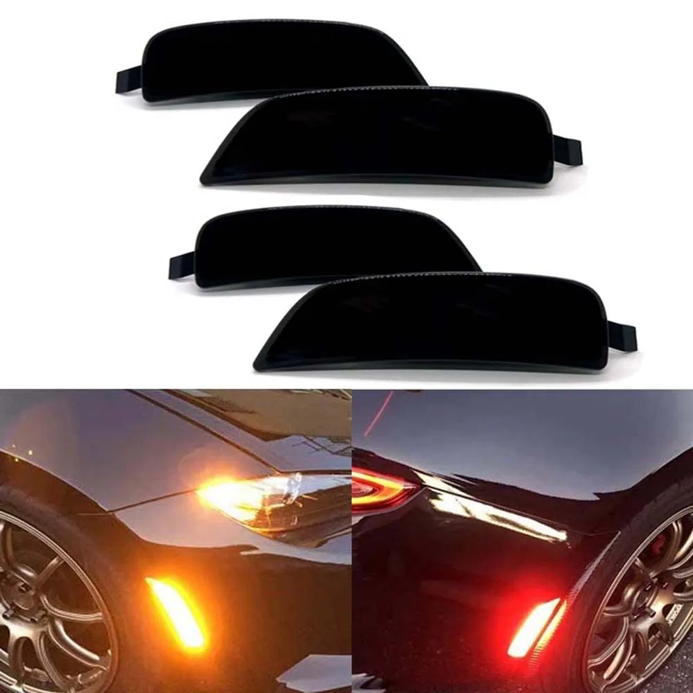 4Pcs Rook Lens Voorkant Rood Terug Amber Led Side Marker Bumper Fender Richtingaanwijzer Voor Mazda Miata MX5 nd 2019-2020 Fout Gratis