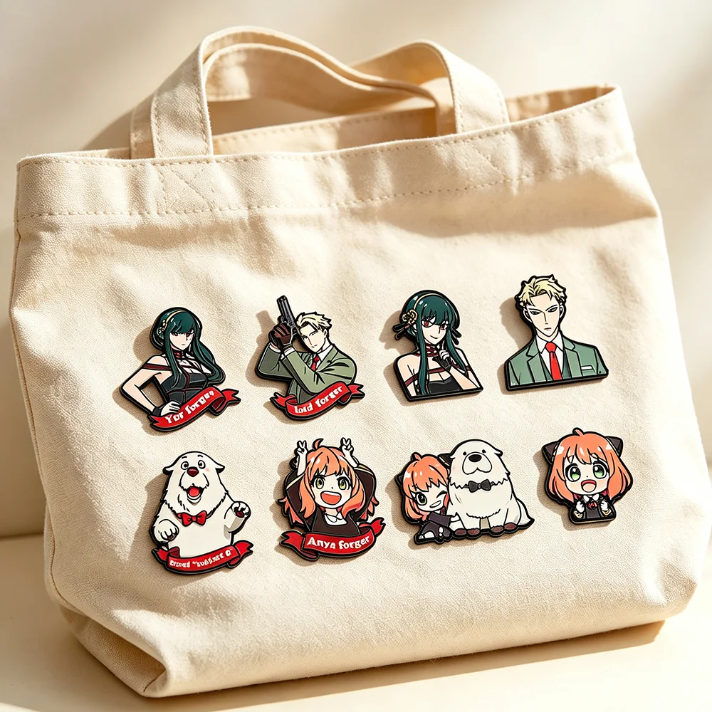 8Pcs Spy Family Inspired Enamel Pins Set Cartoon Chibi Character Metal Lapel Brooches Collectible Pin Jewelry Gift for Fans