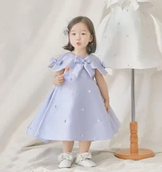 New Girls One Piece Long Princess Soft Flower Girl Wedding Dress Fashion Soft Sweet Lovely Outdoor