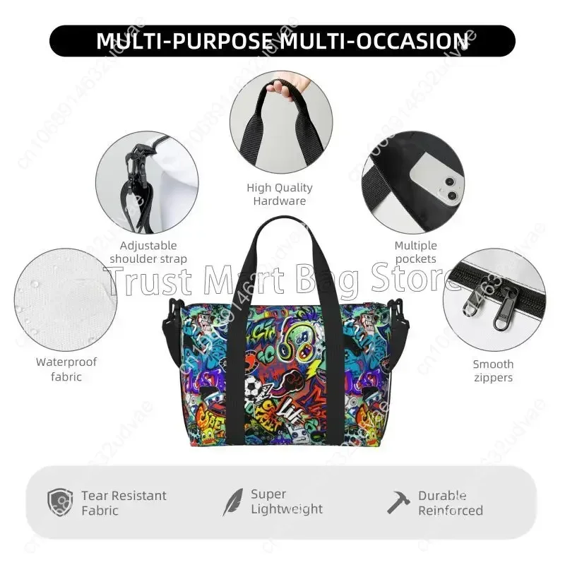 Cool Graffiti American Comic Book Collection Pop Art Travel Duffel Bags Foldable Weekender Overnight Carry on Bags Sport Gym Bag