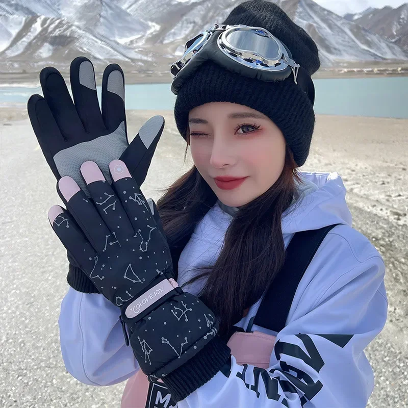 Guantes de esquí de Invierno para mujer, guantes de snowboard al aire libre, a prueba de viento, impermeables, antideslizantes, pantalla táctil, cálidos, guantes de Ciclismo de lana, nuevos