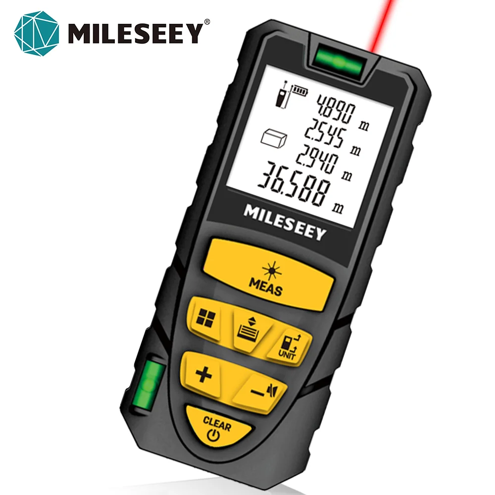 MILESEEY S2 Laser-Maßband, 40 m, 60 m, 80 m, 100 m, 120 m, doppelter horizontaler Blasen-Laser-Entfernungsmesser