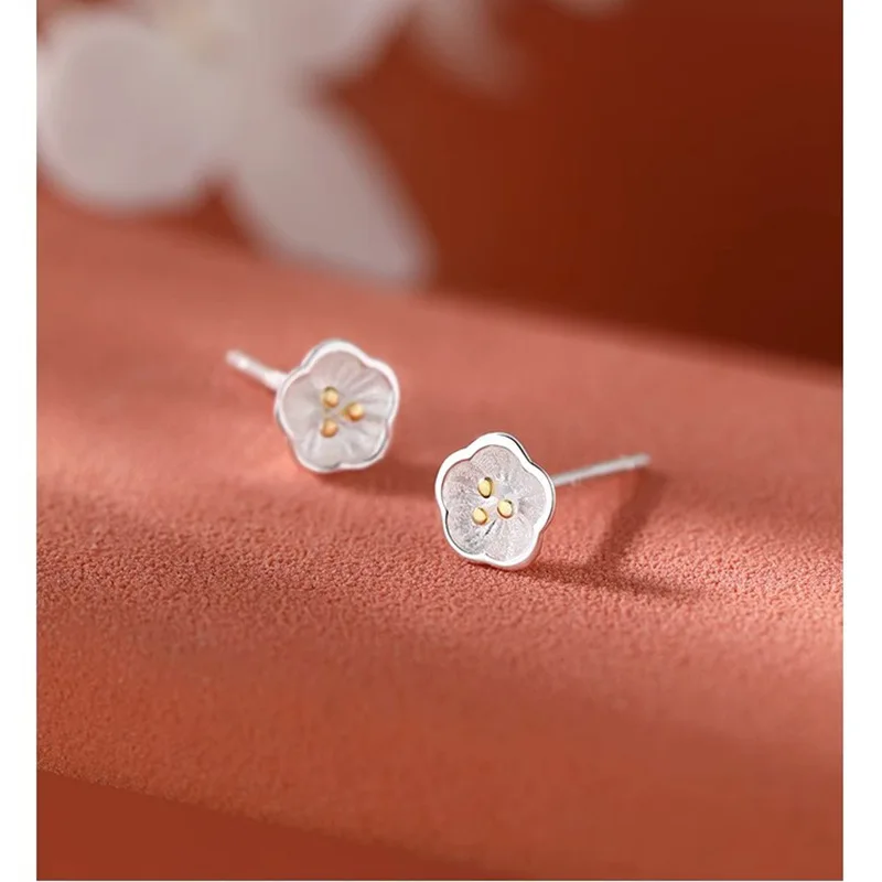 New 925 Sterling Silver Stamen Lotus ​Stud Earrings For Woman Piercing Wedding Jewelry Wholesale Jewellery Argent 925