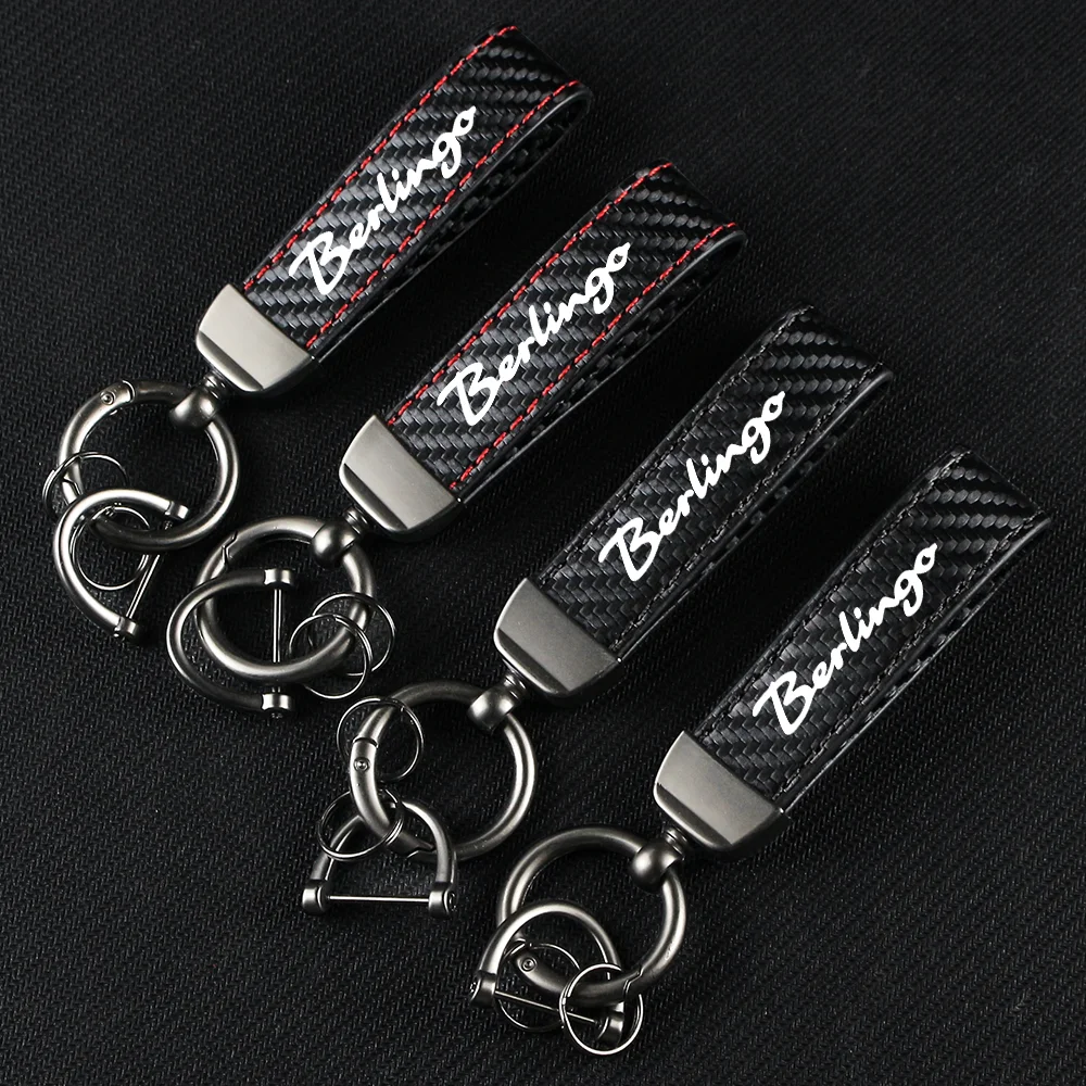 Carbon Fiber Leather Car Keychain Key Chain Pendant Keyring Horseshoe Buckle for Berlingo C CROSSER C-ELYSEE VTS Accessories