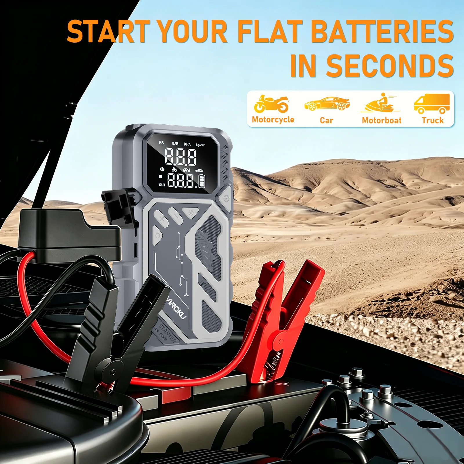 PAIVIROKU Car Jump Starter Air Pump 5000A Peak Jump Starter Battery Power Bank with 160PSl Tire Inflator 12V Car Battery Booster